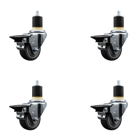 Service Caster 3'' Thermoplastic Rubber Swivel 1-7/8'' Expanding Stem Caster Set with Brake, 4PK SCC-EX20S314-TPRB-PLB-178-4